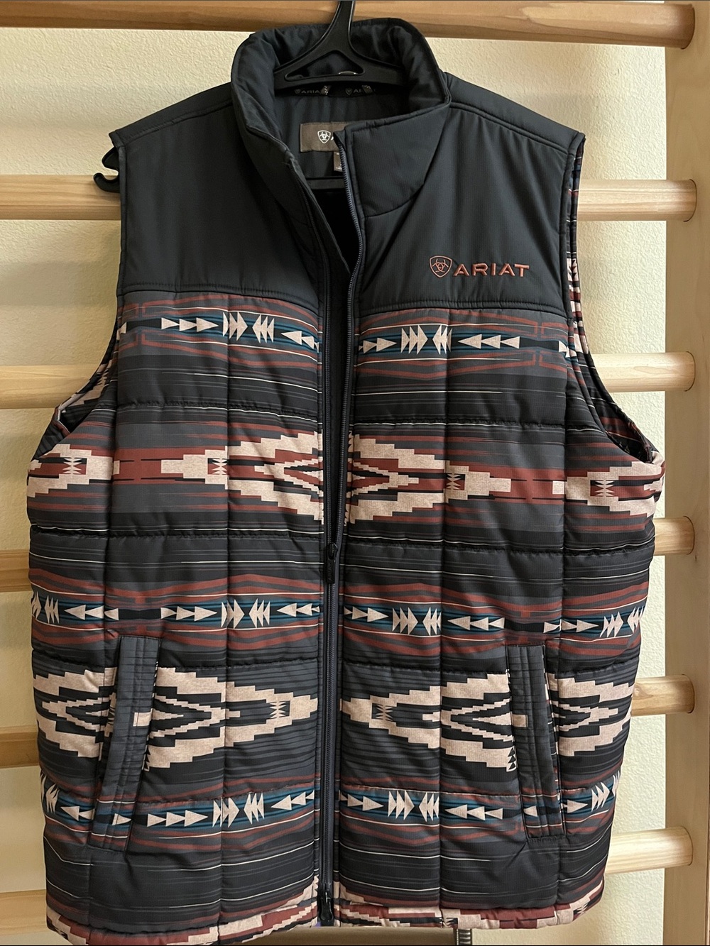 Ariat Black Aztec-Pattern Quilted Vest with Earth Tones